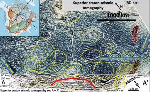 uperior craton 60 km and sec A A' Abitibi interp mines