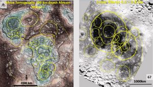 African ultra-detailed Seismic Tomography from 60 km depth compared to moon mares.