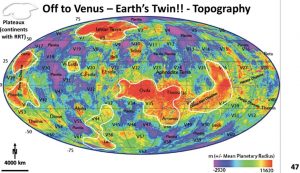 Global Venus Topographic plan. The ‘continents’ are outlined.