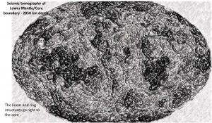 Global Earth structurally enhanced seismic tomographic plan of the mantle core boundary at 2850 km depth.