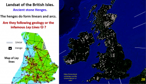 Figure 28. British Isles showing henges and Ley lines in linear arrangement