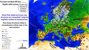 Figure 43a. Europe Landsat showing linears, mines and the Aseda ring.