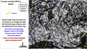 Figure 44. Landsat image of Europe showing NNE anmd WNW linears crossing the Africa Europe collision zone.