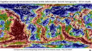 Figure 35 Seismic tomography global plan 60 km depth showing EagleEye brittle structures.