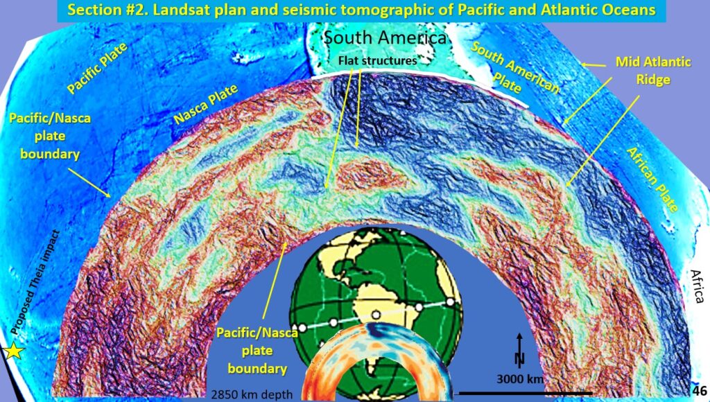 Figure 46. Landsat Plan and seismic tomography section of Pacific Ocean South America and Atlantic Ocean.