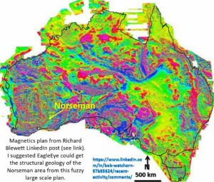 Figure 1a. Australia magnetic data showing Norseman. From Blewett LinkedIn post.