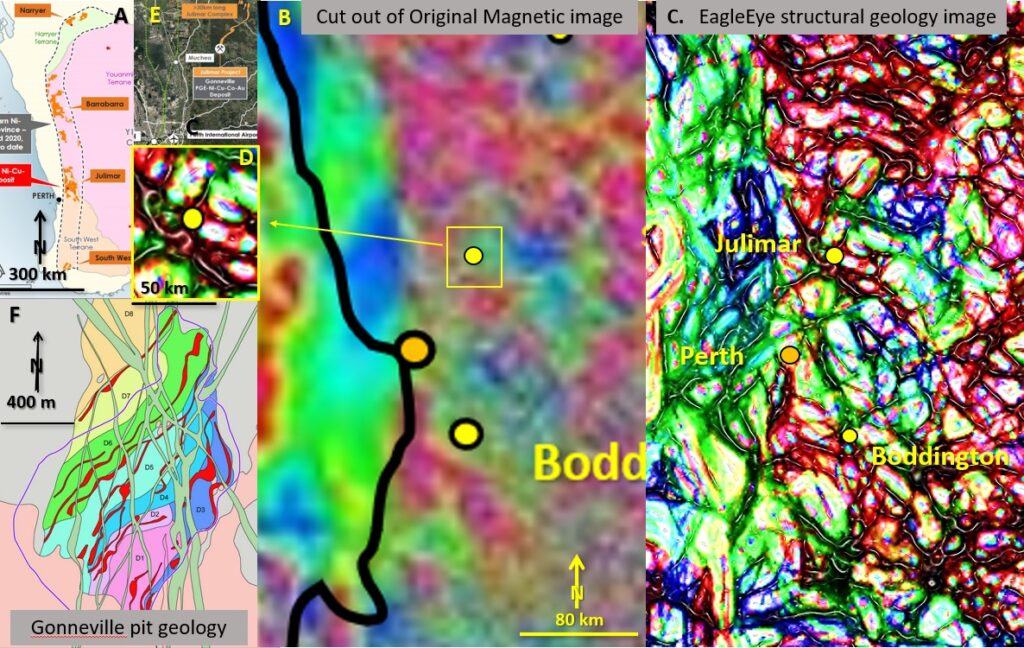 Figure 5d. Julimar area, EagleEye Structural geology showing Julimar NNE trending complex