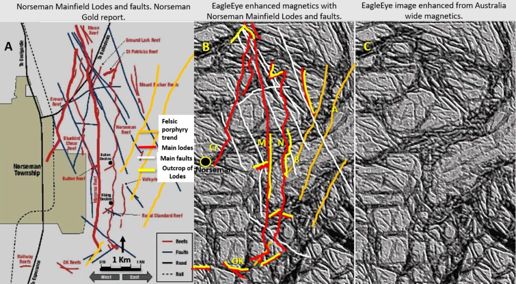 Figure 6h. Norseman Mainfield EagleEye magnetics showing lode fault porphyry correlation.