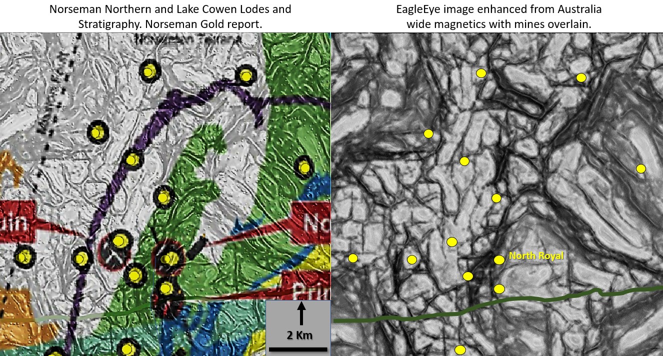 Figure 6i. Norseman NorthField geology, mines and EagleEye magnetics correlation.