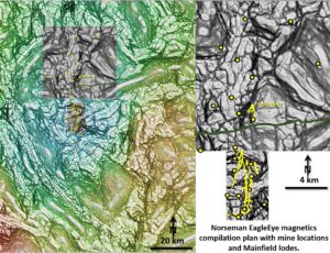 Figure 6j. Norseman Mainfield and North Field geology, mines and EagleEye magnetics correlation.